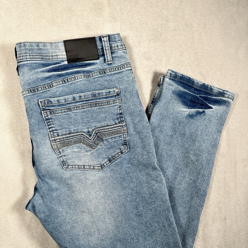 Artful Rebel Womens Denim Jeans 36x30 Whiskered‎ Blue Bootcut